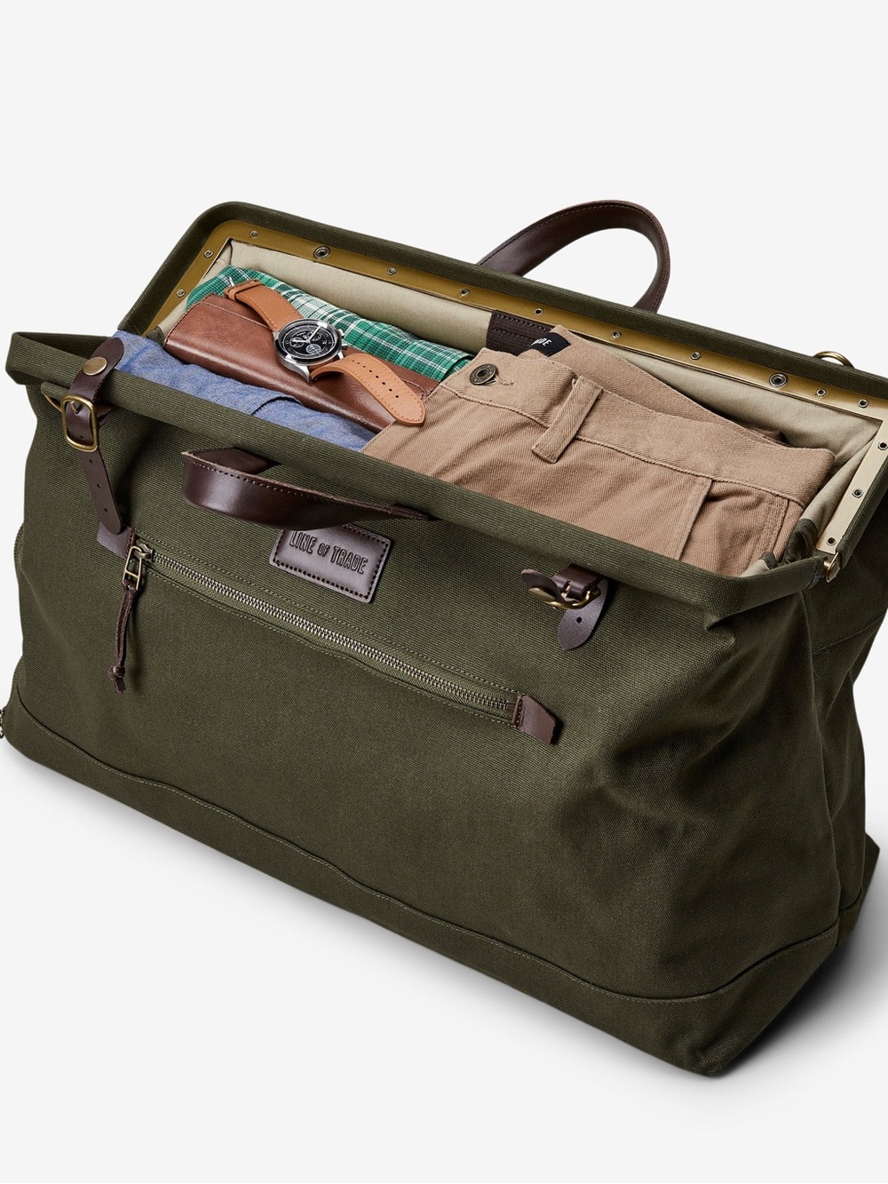 Line of Trade Olive Canvas Travel Duffel with Leather Trim